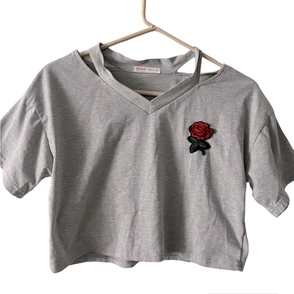 SHEIN rose cutout crop top